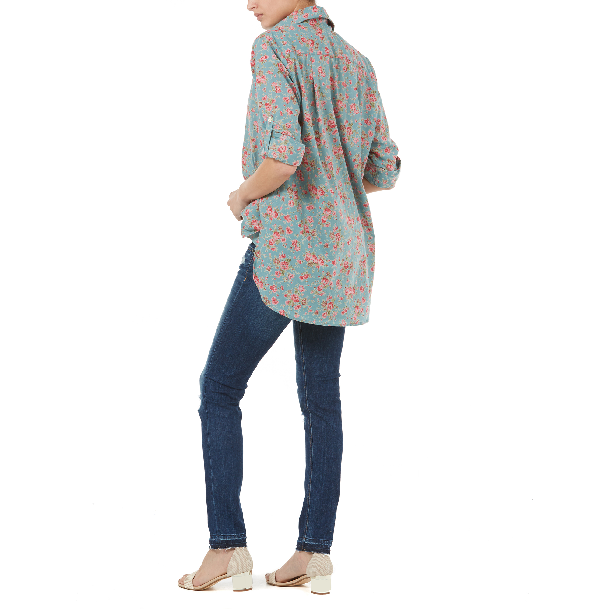 Gracie Shirt in Rambling Rose Dusky Blue-Back