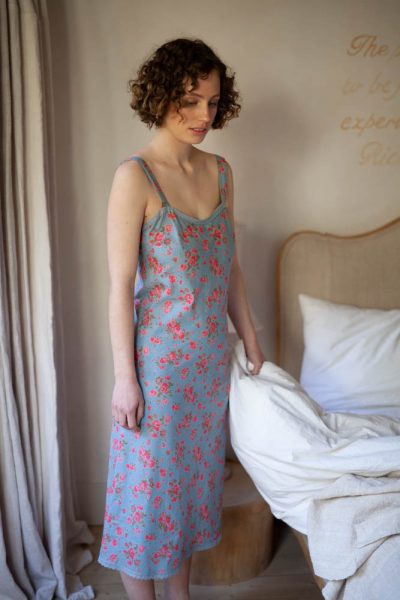 Chemise Dress Rambling Rose Dusky Blue