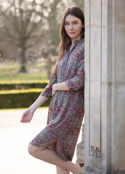 Shirt dress Gold flower maroon Shirt dress Gold flower maroon
