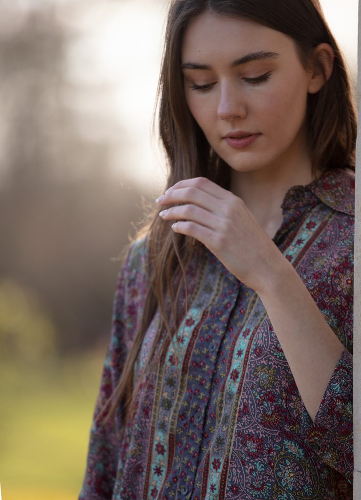 Shirt dress Gold flower maroon