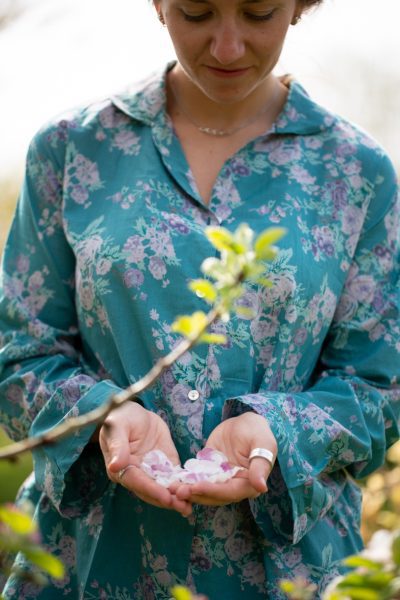 cotton pj top in vintage rose pacific blue