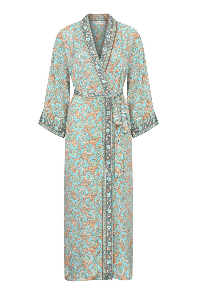 Long kimono turquoise thistle