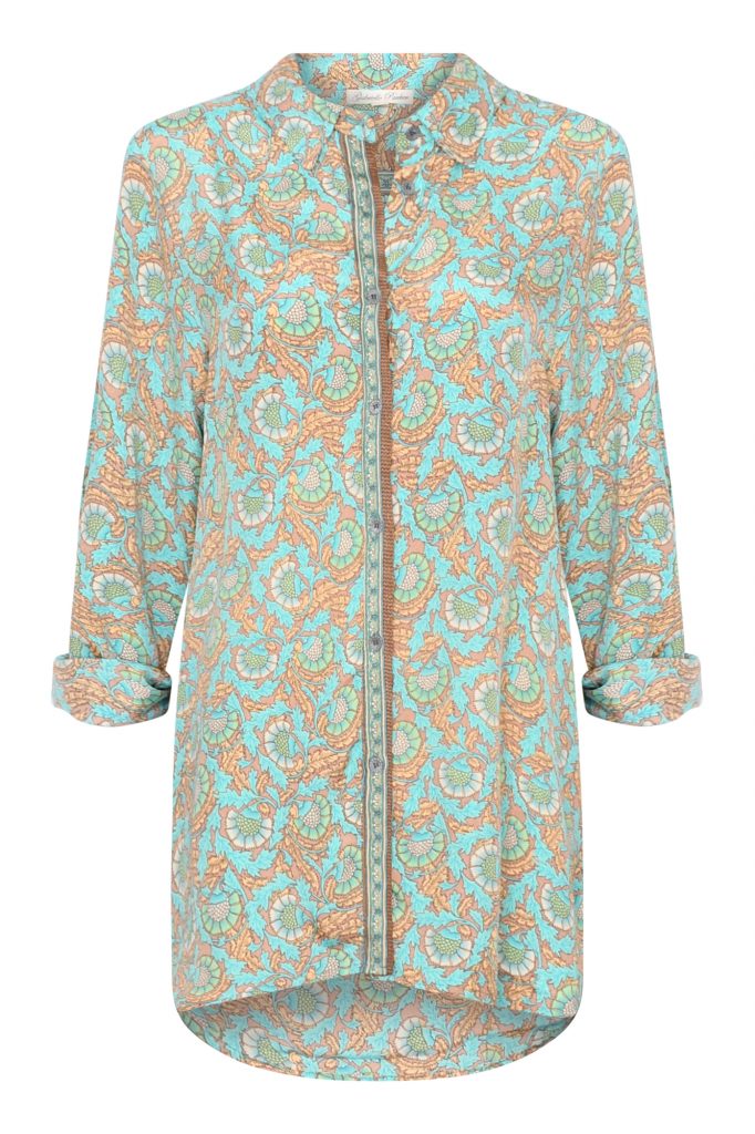 Loose Button Shirt in turquoise thistle