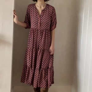 Maria dress in Leaf navy & coral