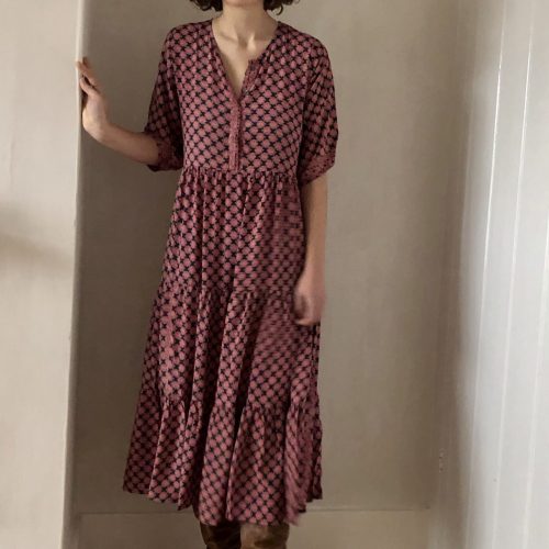 Maria dress in Leaf navy & coral