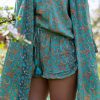 Shorts & cami in turquoise thistle with kimono