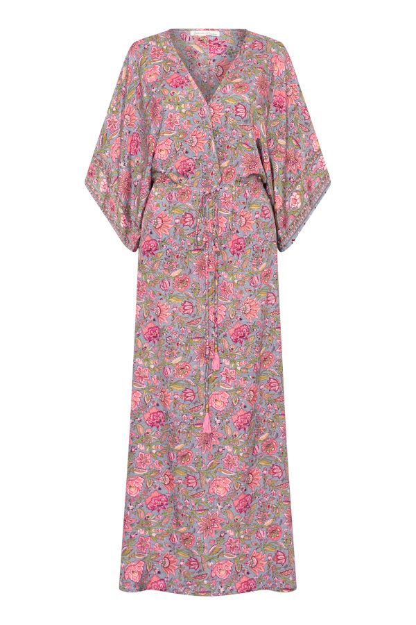 Kaftan dress in lotus with gold