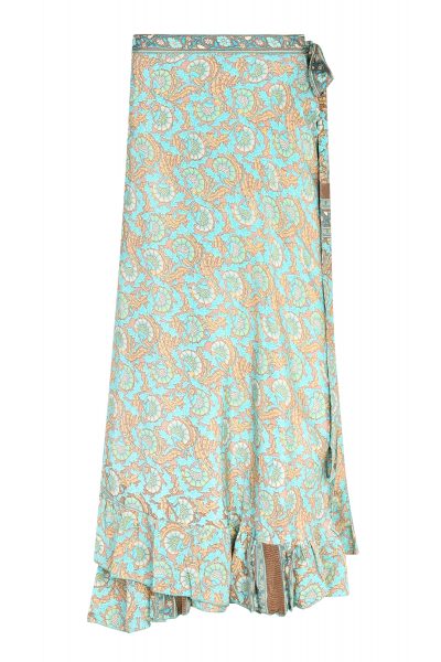 Wrap skirt with frill Turquoise thistle