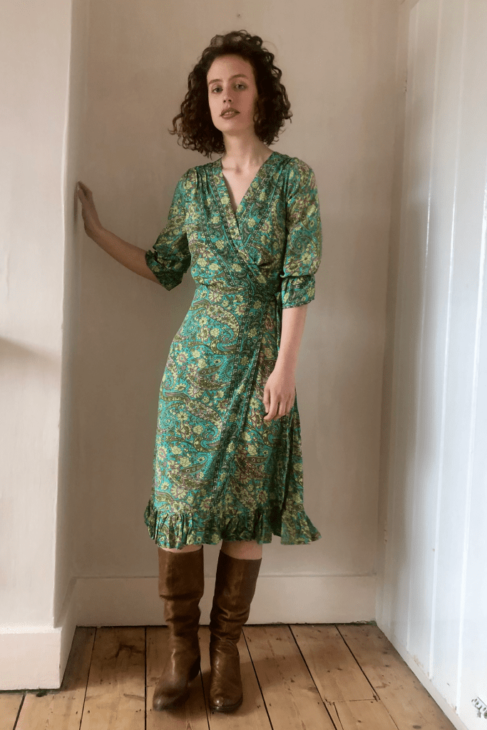 Tea dress in paisley sea green