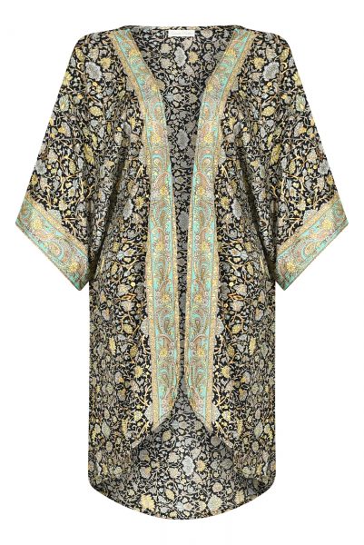 Kimono jacket in Black honeysuckle with gold