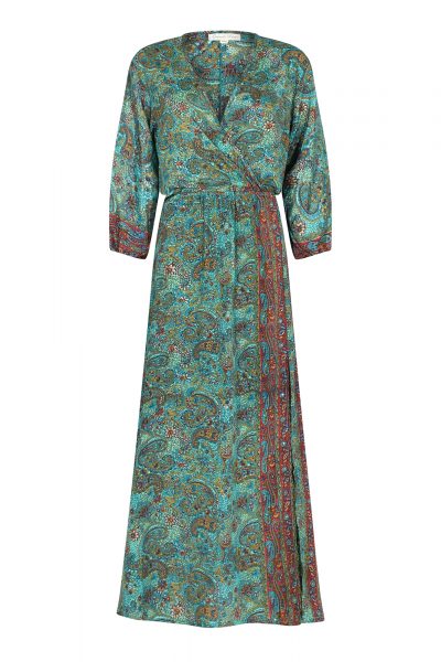 Long Sasha dress in Turquoise with gold