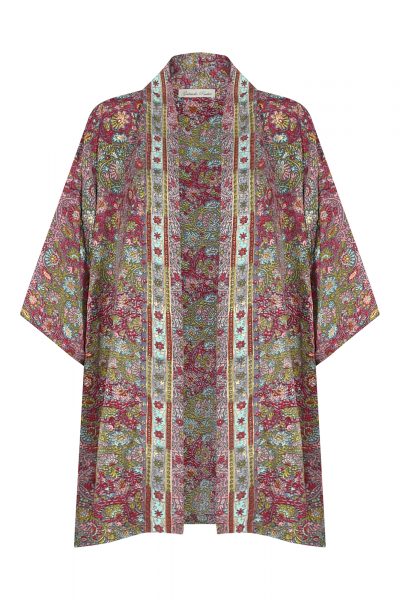 Short kimono jacket in Gold flower maroon