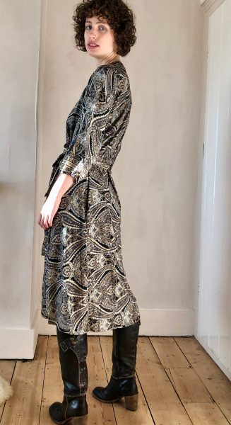 Swingy Shirt Dress in Black Swirl with Gold