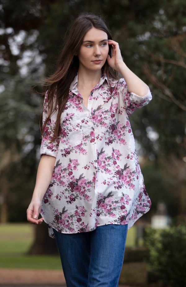 Gracie shirt in Vintage rose white