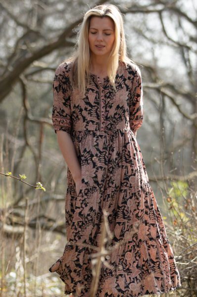 Modal Maria Dress in Lily Black with gold