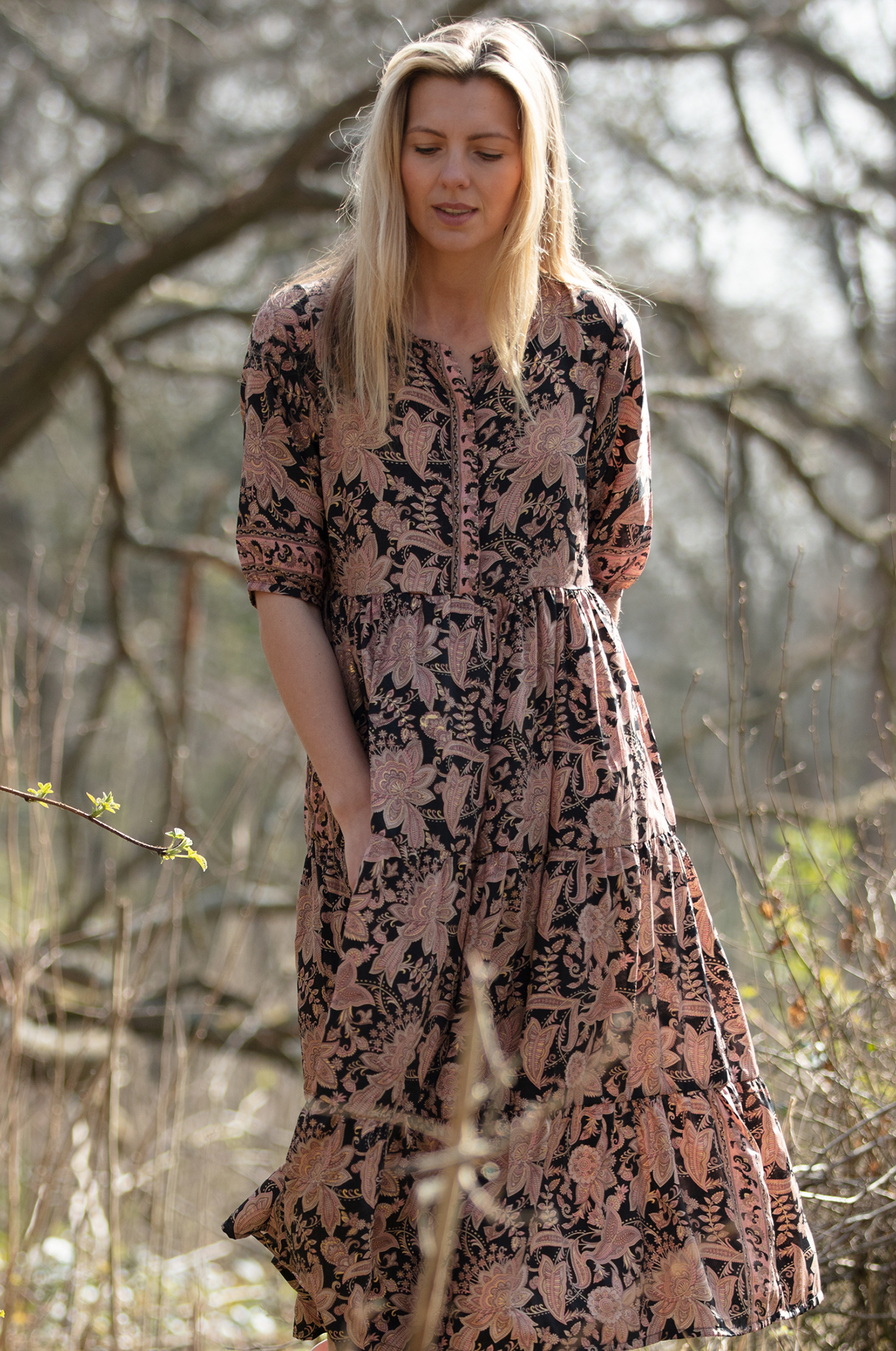 Modal Maria Dress in Lily Black with gold