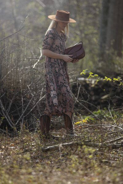 Modal Maria dress in Black Lily with gold