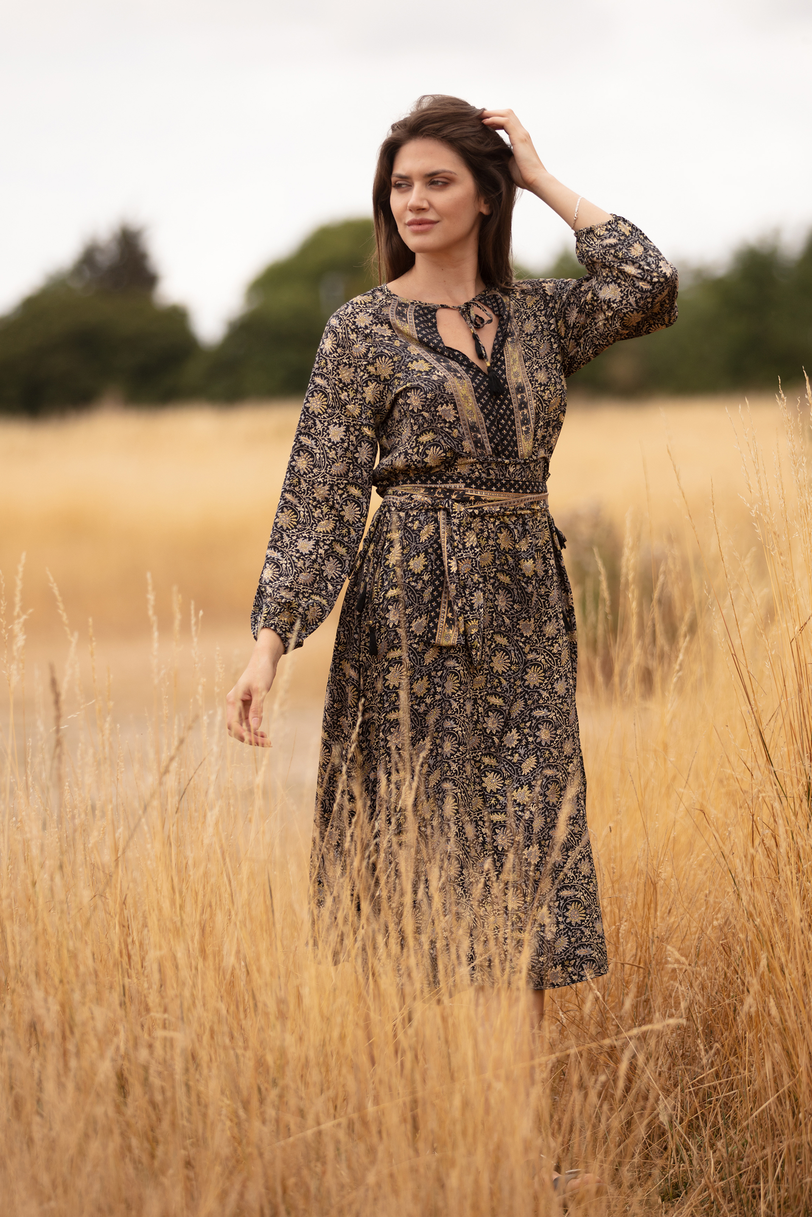 Holly dress in Gold Flower Black 3
