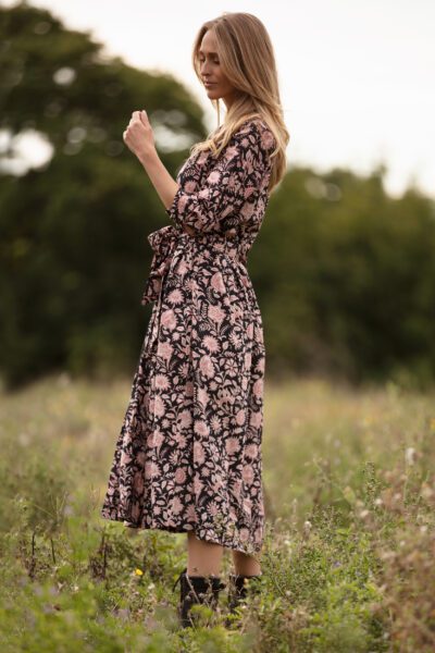Jenny Pocket Dress in Black block print