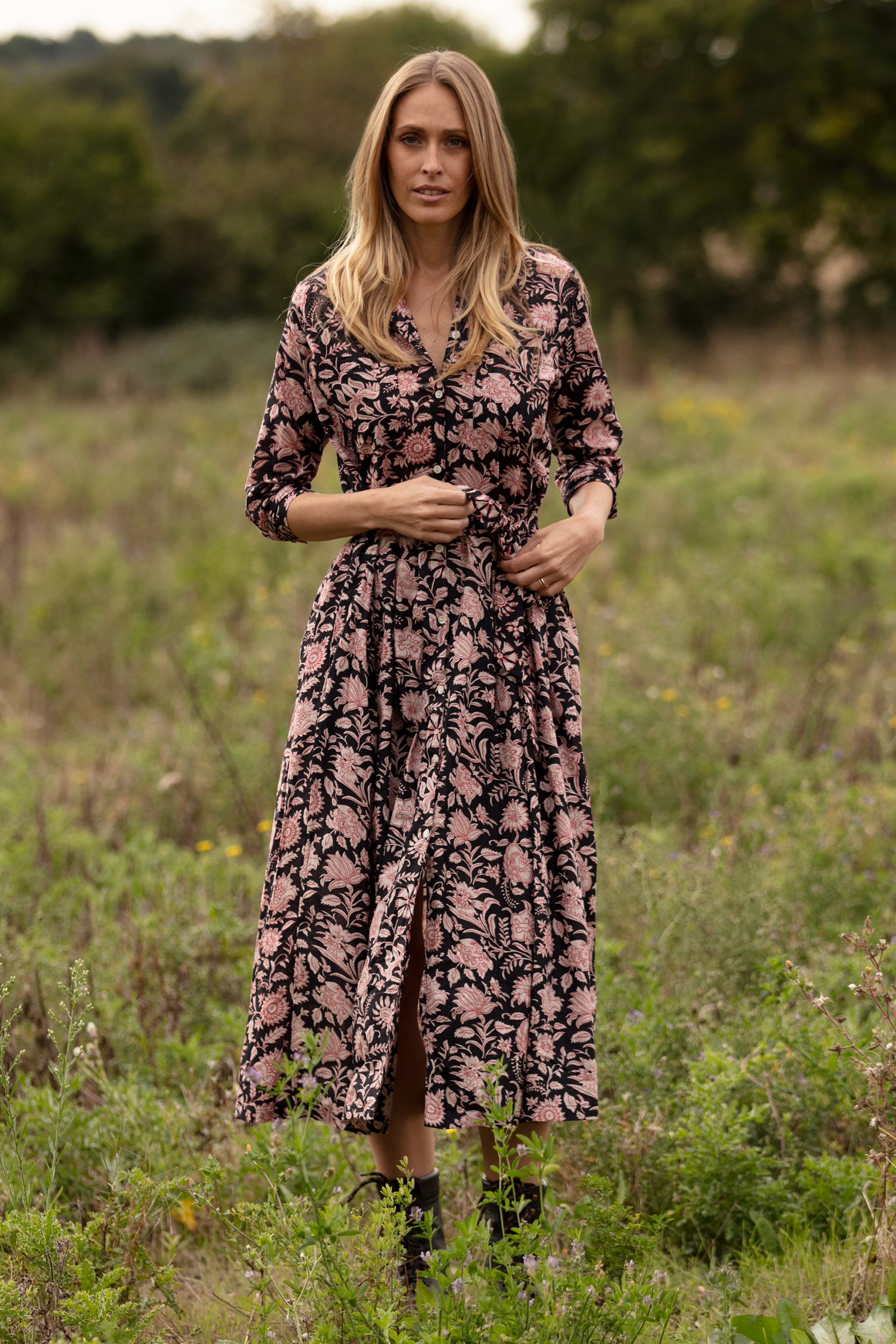 Jenny Pocket Dress in Black block print