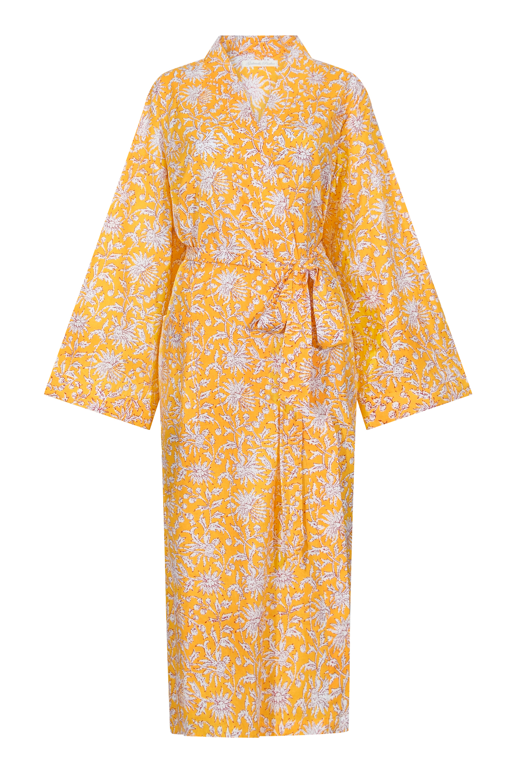 Long Dressing Gown Yellow Block print