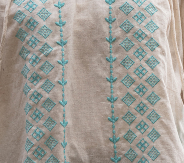 Cream with turquoise