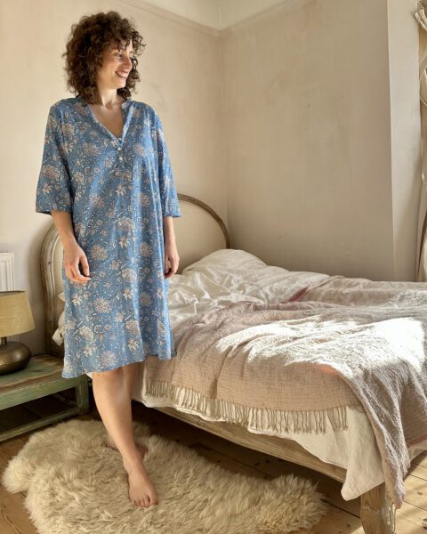 Block print Nightshirt in Blue 1