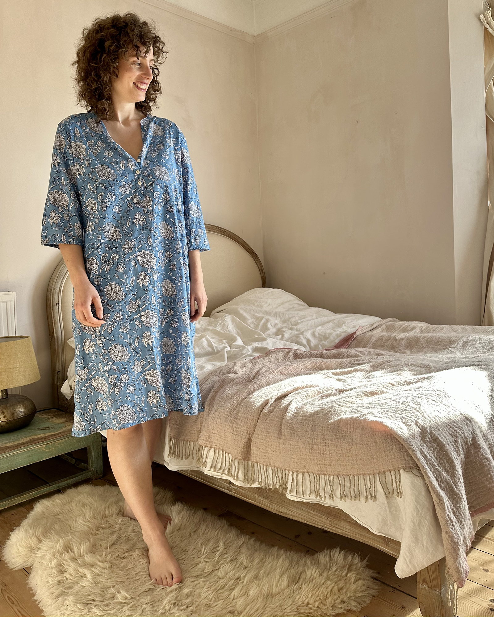 Block print Nightshirt in Blue 1