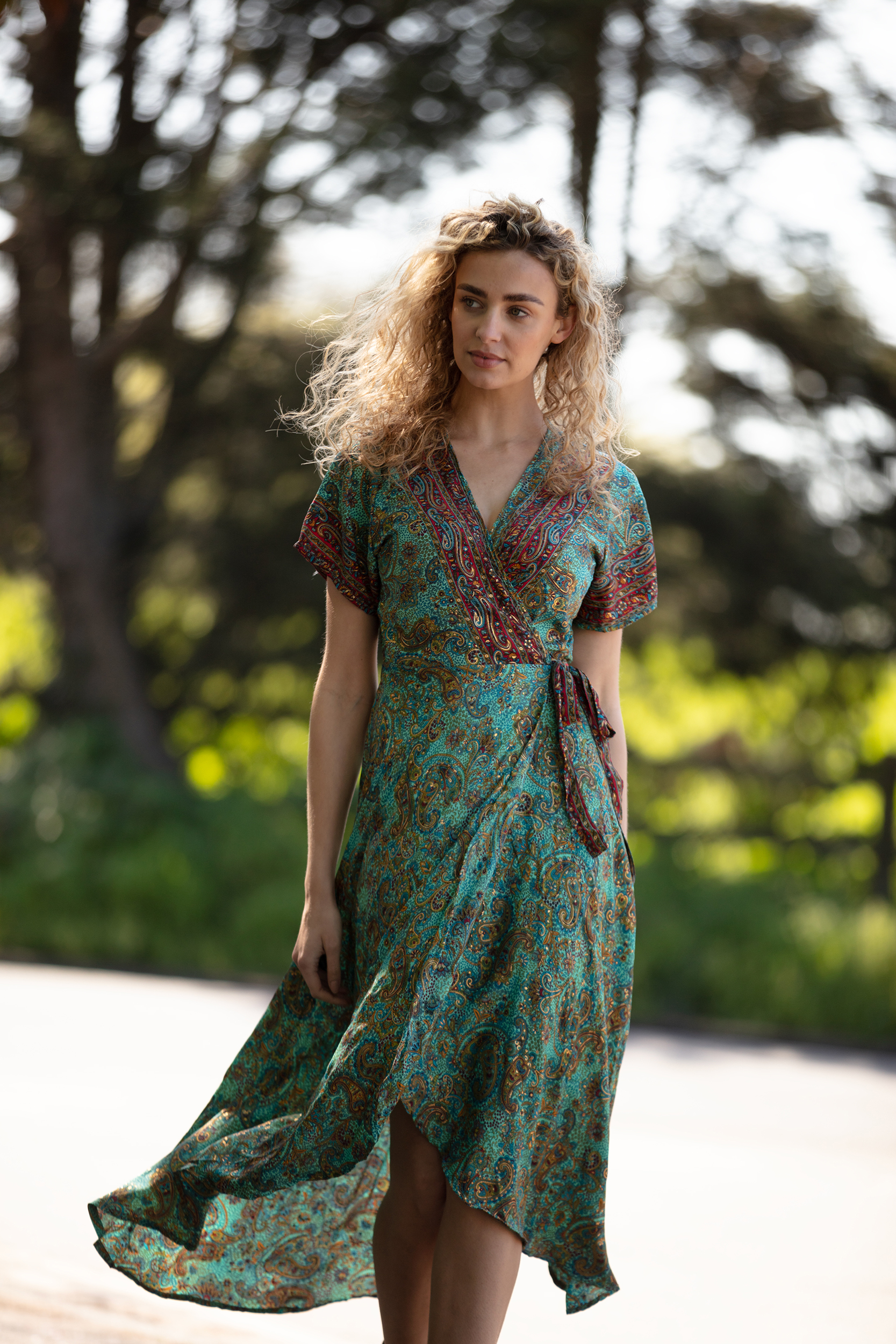 Francesca wrap dress in Peacock Gold 2