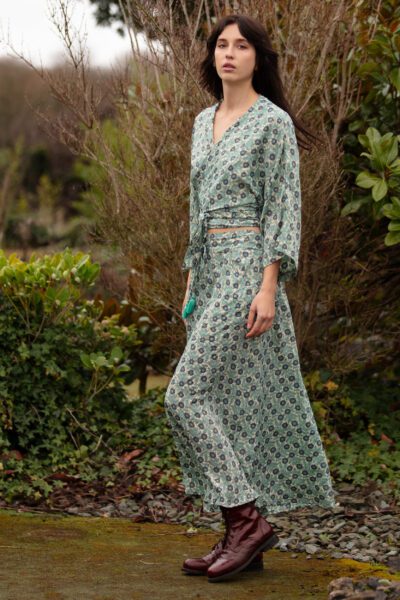 Long Pocket Skirt Blue Cream Gold 5011-2