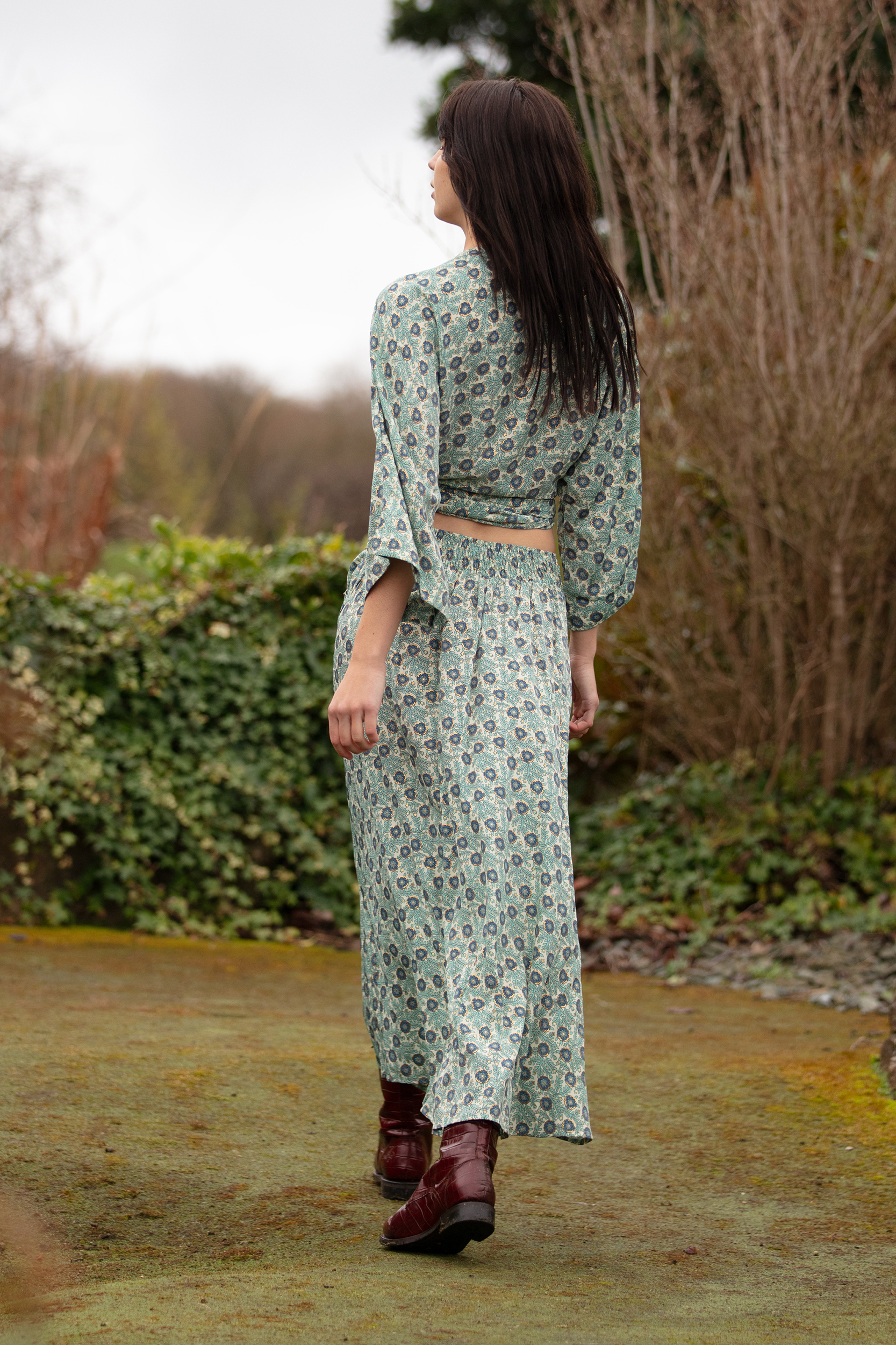 Long Pocket Skirt Blue Cream Gold 5037-3