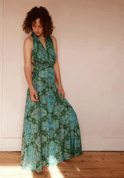 Multi Way Magic Dress in Emerald with Gold Way 2