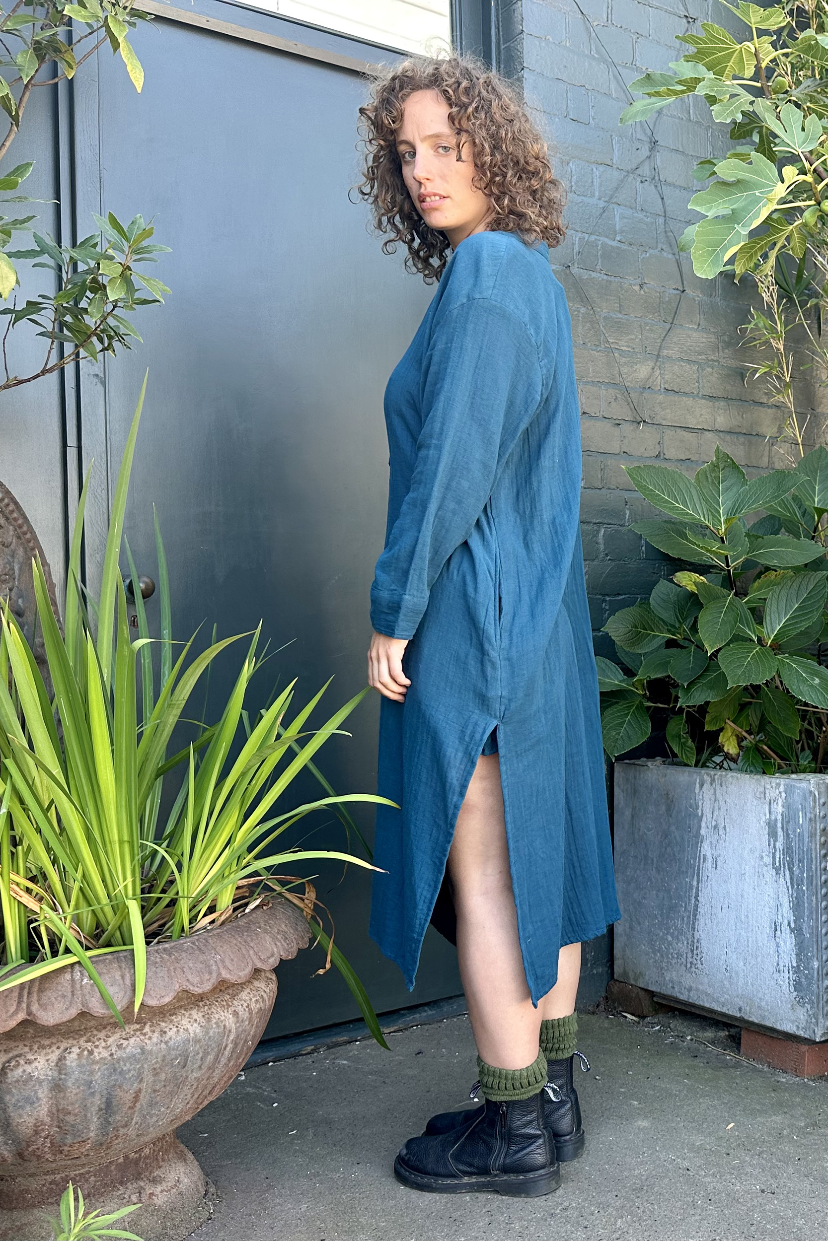 Double cotton Kaftan dress - Teal 2