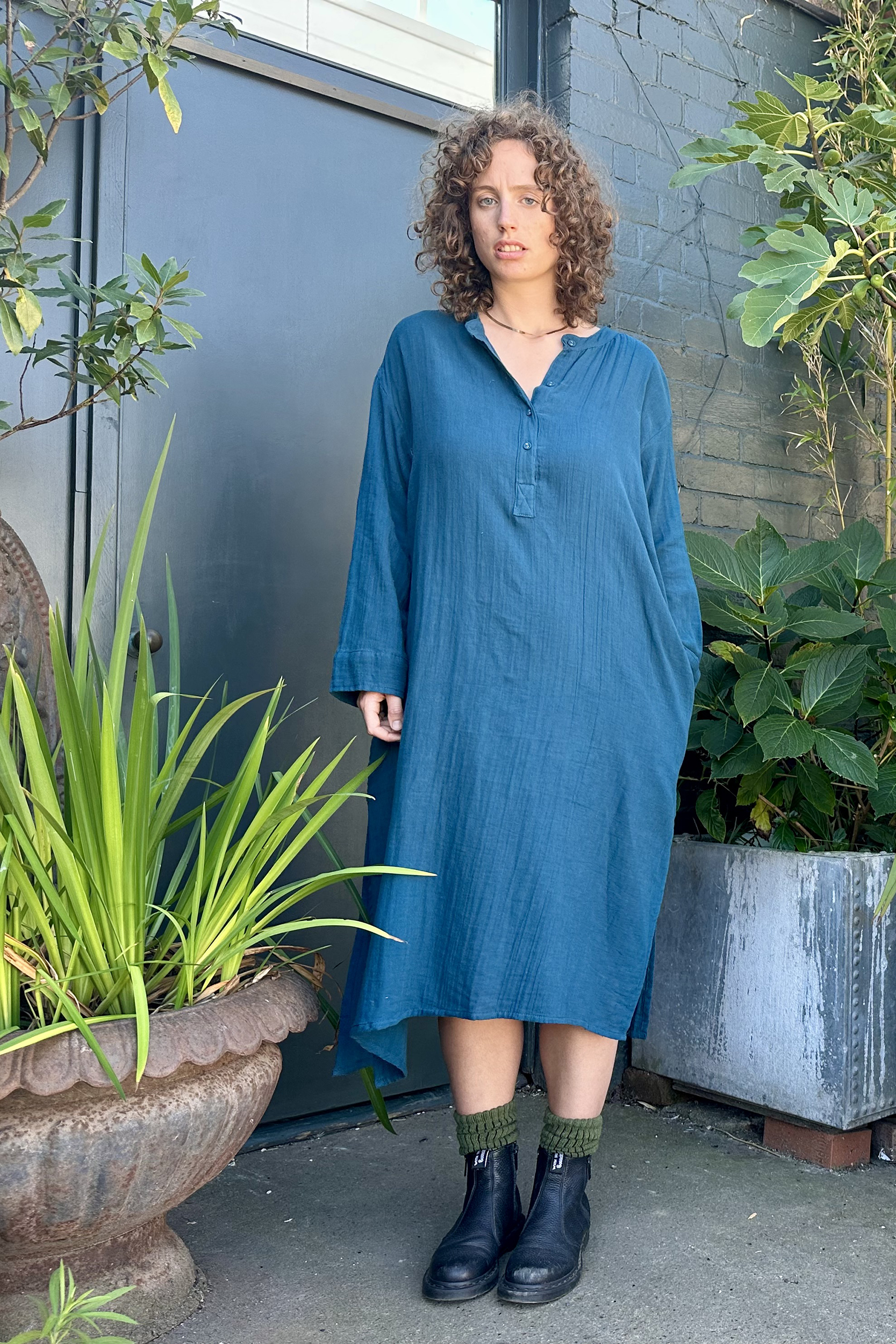 Double cotton Kaftan dress - Teal 3