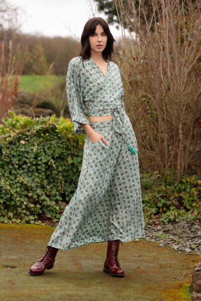 Long Pocket Skirt Blue Cream Gold 5021-1