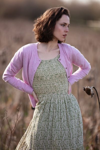 Lucy Smocked Dress Modal Sage Cream-4366-3