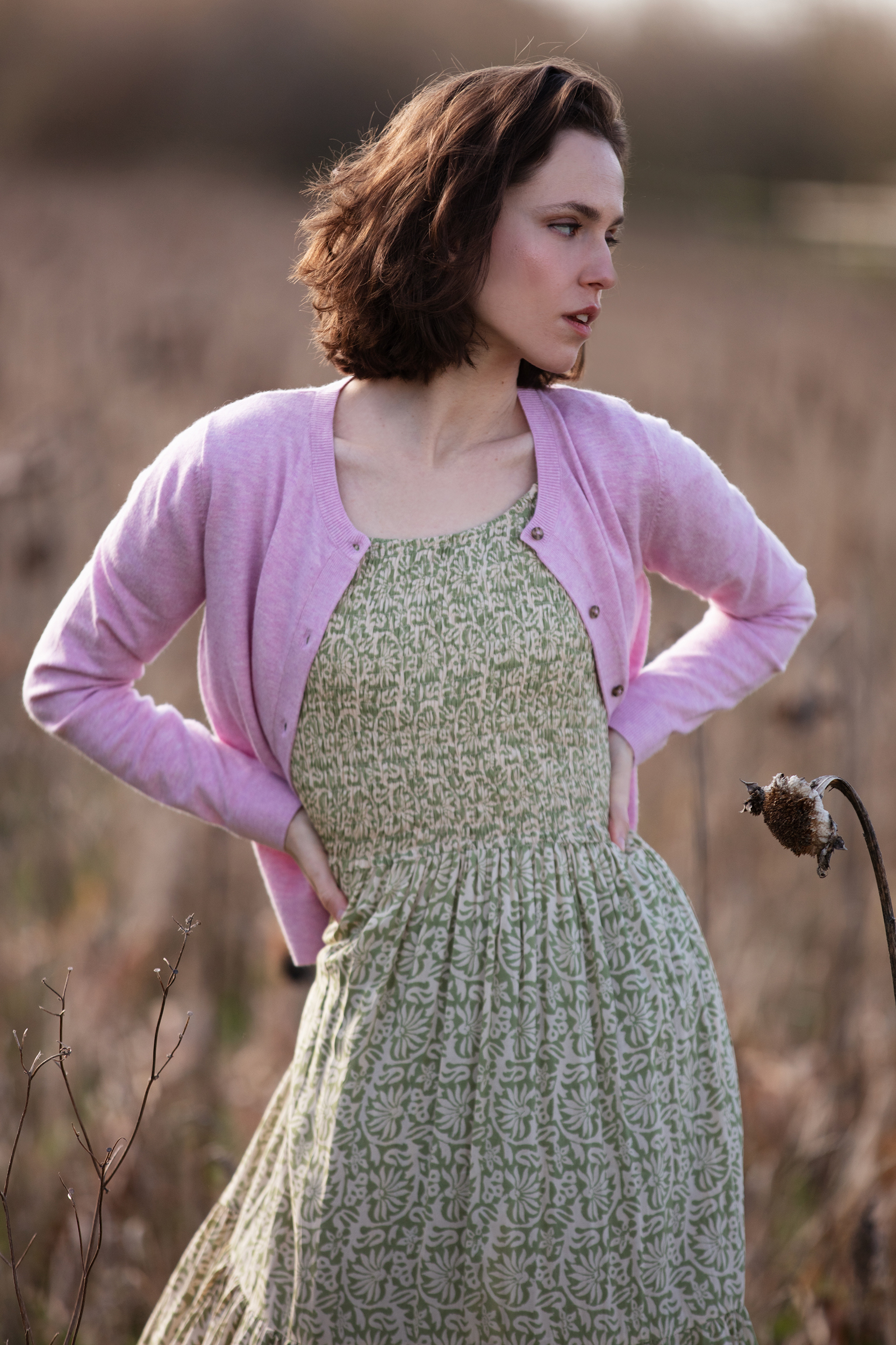 Lucy Smocked Dress Modal Sage Cream-4366-3