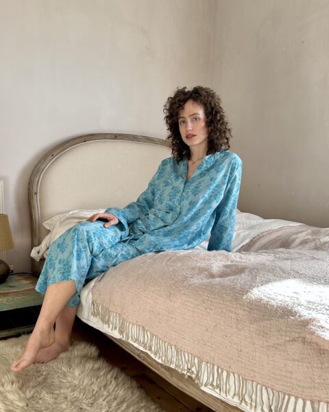 Pyjama Trousers in Blue worn with PJ top 1