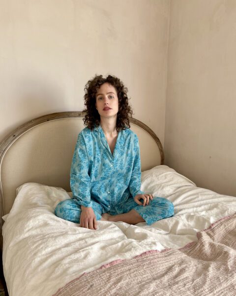 Pyjama Trousers in Blue worn with PJ top 3