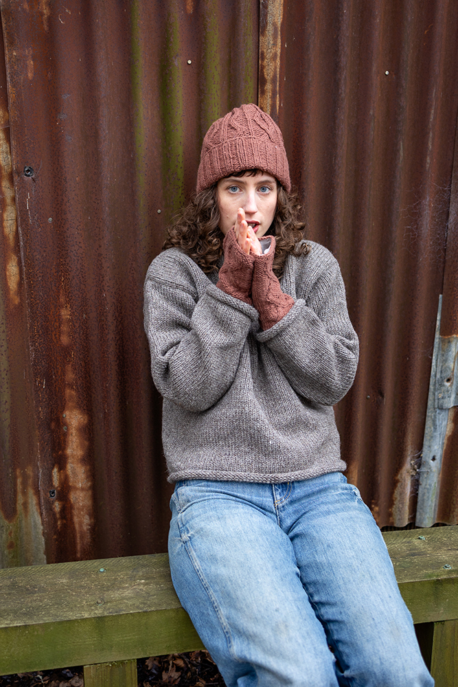 Pure wool jumper, hand warmers and hat