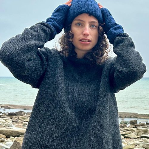 Pure wool jumper, hand warmers and hat