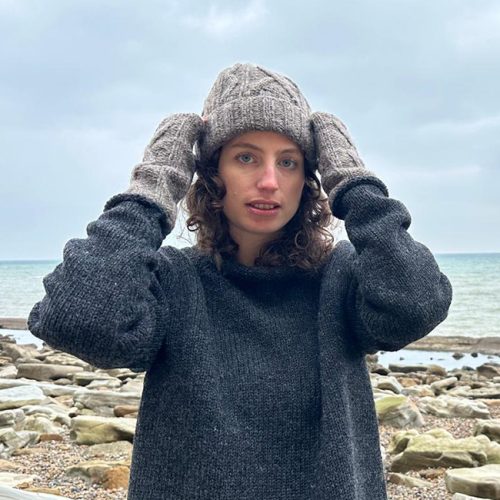 Pure wool jumper, hand warmers and hat