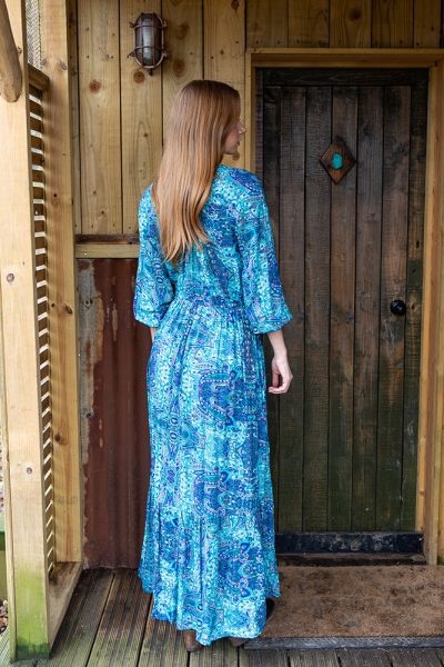 Boho Tiered Dress in Turquoise with Gold Modal 3 Boho Tiered Dress in Turquoise with Gold Modal