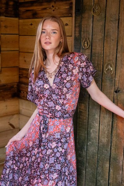 Francesca Wrap Dress in Meadow Coral with Gold Modal 2 Francesca Wrap Dress in Meadow Coral with Gold Modal
