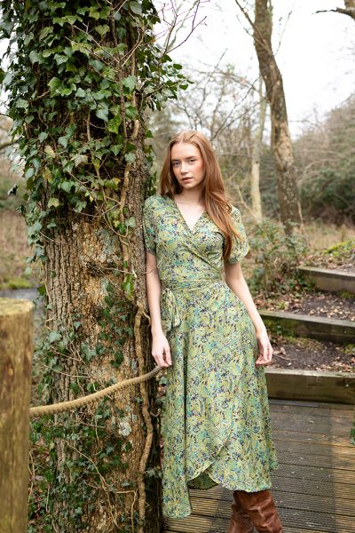 Francesca Wrap Dress in Woodland Green Modal