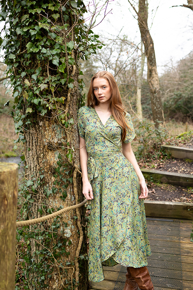 Francesca Wrap Dress in Woodland Green Modal