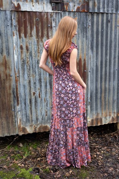 Long Gypsy Dress in Meadow Coral Gold Modal 3
