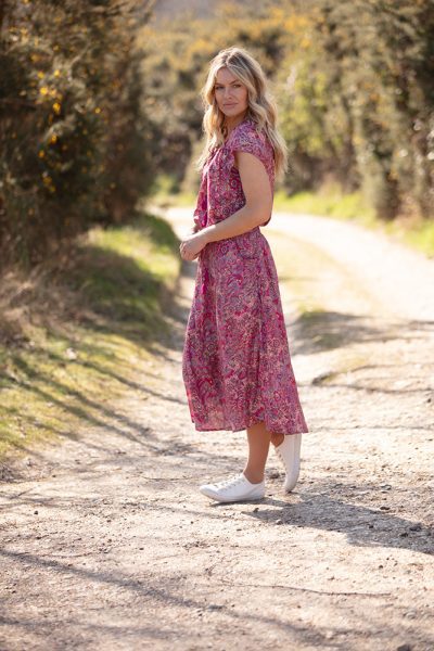 Modal Bias Midi Pocket Skirt Pink with Gold 3