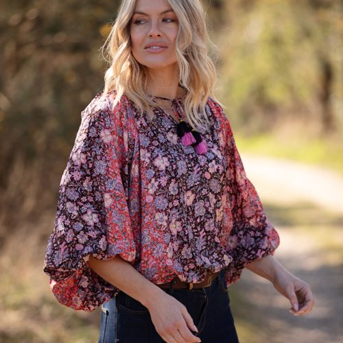 Modal Lara Tassel Blouse Coral Meadow Gold