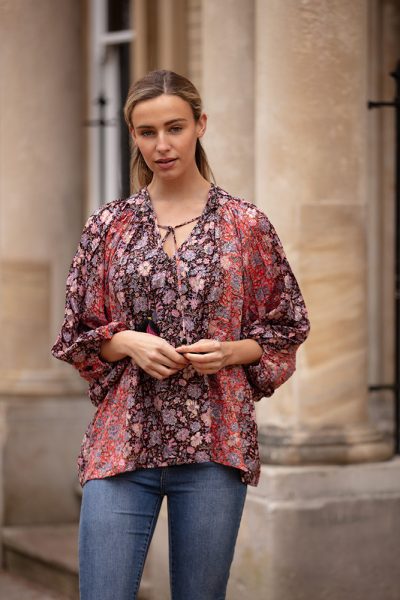 Modal Lara Tassel Blouse Coral Meadow Gold 3 Modal Lara Tassel Blouse Coral Meadow Gold